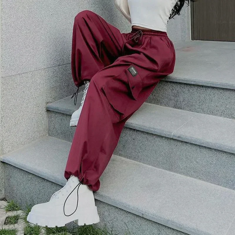 Korean Fashion Y2K Cargo Pants for Women Harajuku Streetwear Baggy Wide Leg Parachute Pants Woman Edgy Style Jogging Sweatpants