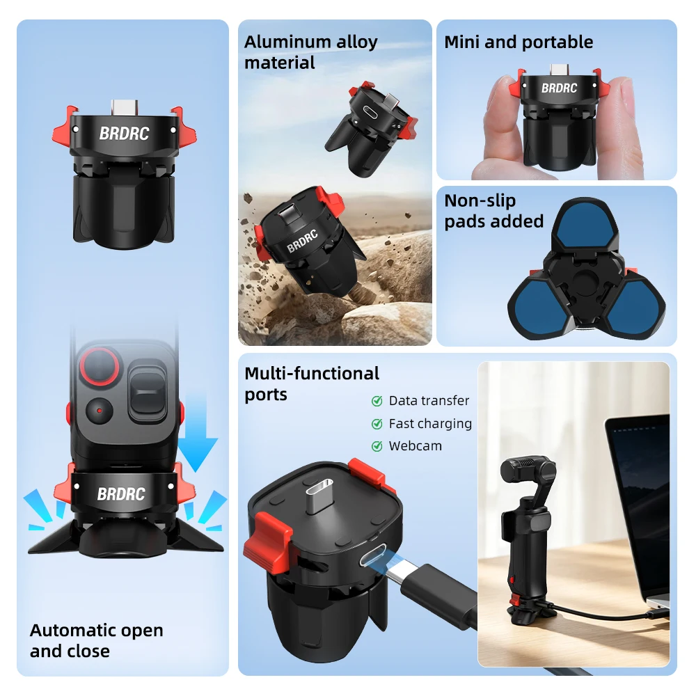 Magnetic Charging Adapter Mount for Insta360 Luna Ultra,Charging Base with Type-C Port, Aluminum Foldable Tripod Desktop Bracket