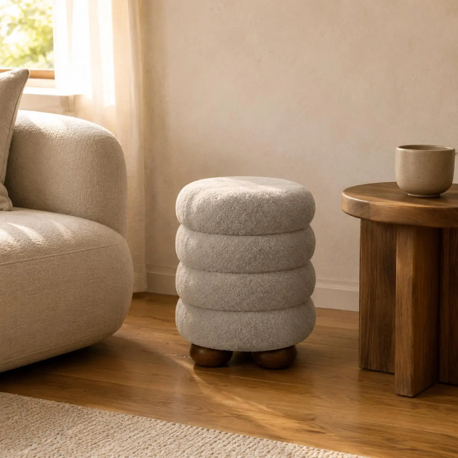 Boucle Vanity Stool Cute Vanity Stool Boucle Ottoman Chair Soft Home Furniture Multifunctional for Bedroom image 5