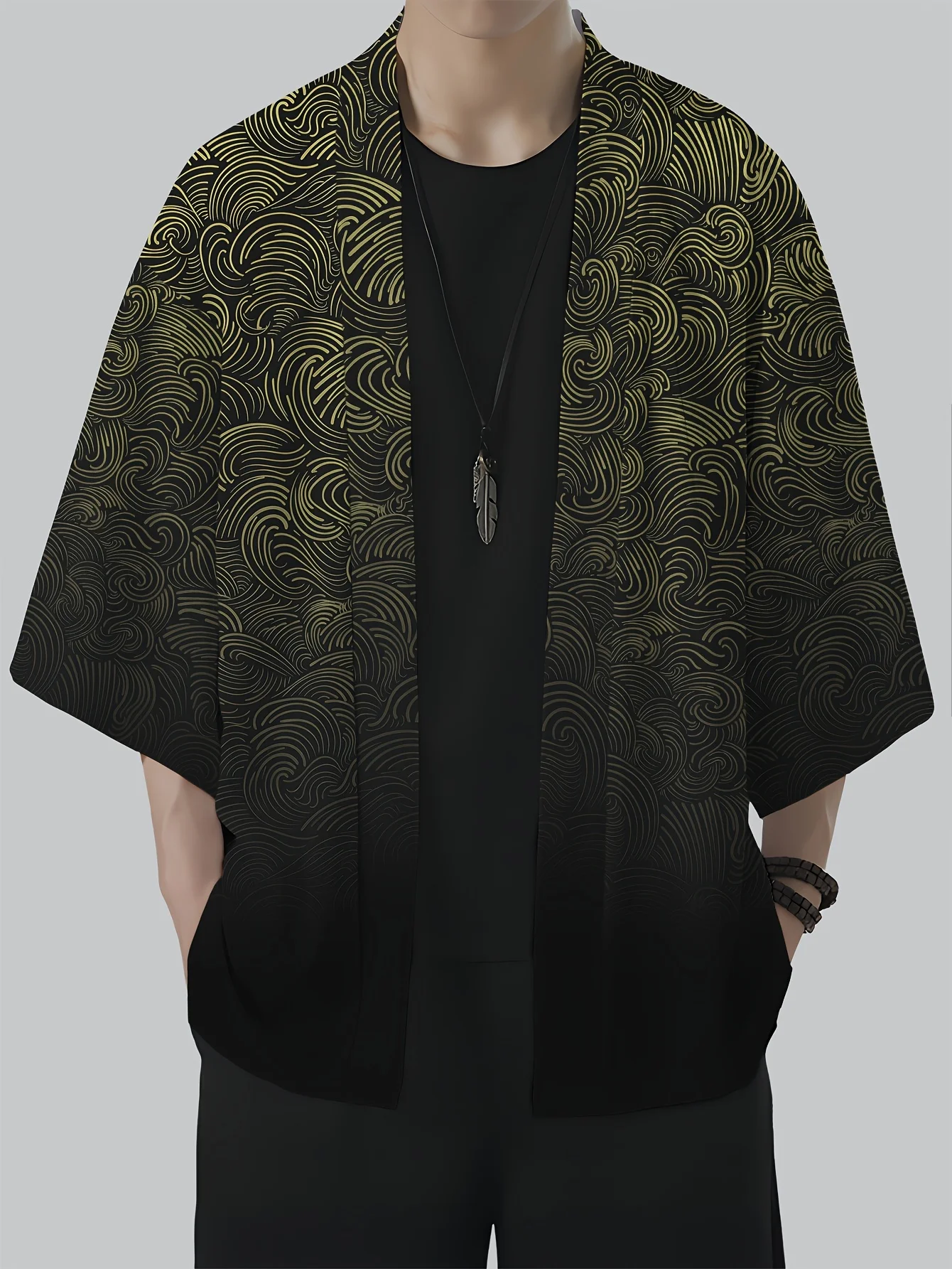 Men's casual kimono with vintage style patterns loose kimono suitable for giving as a gift Made of polyester fiber material