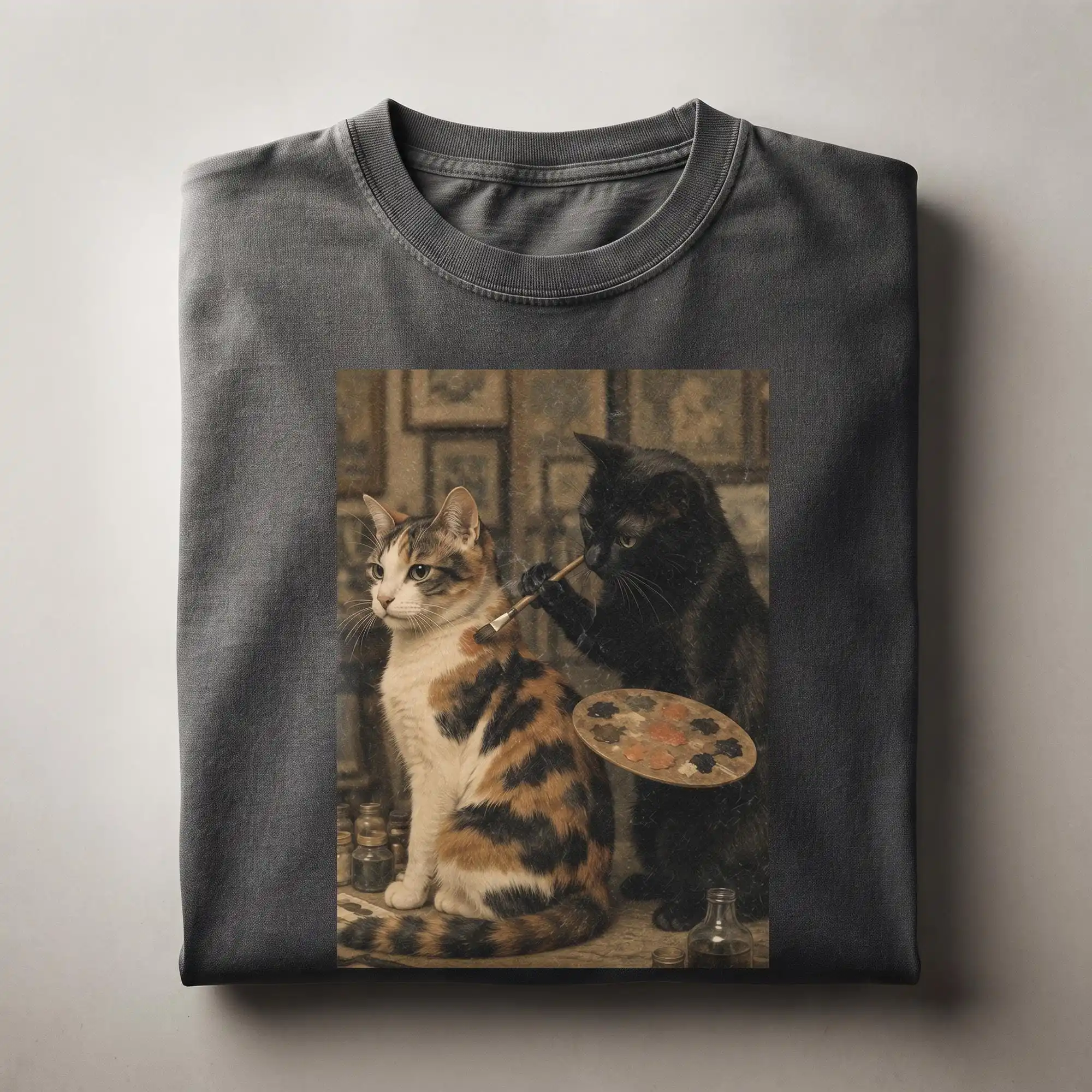 Funny Cat Painting Shirt, Renaissance Cat Art Tee, Classic Art Meme Gift, Vintage Museum Style T-Shirt