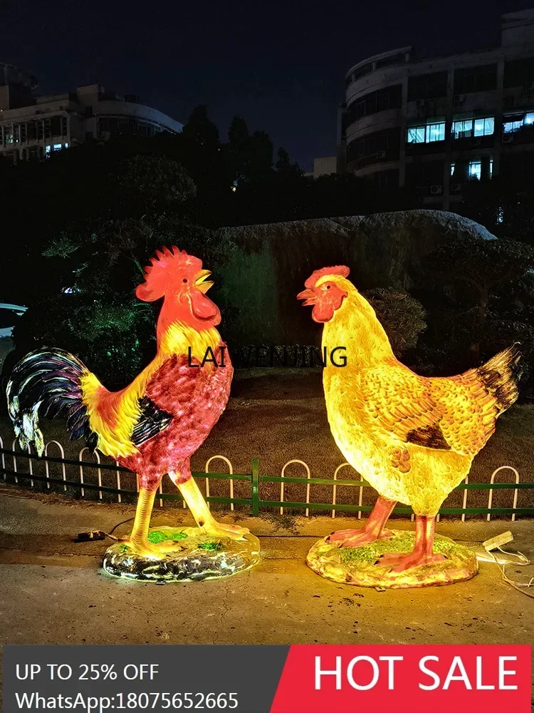 

MJY simulation big cock outdoor fiberglass hen luminous animal sculpture garden decoration