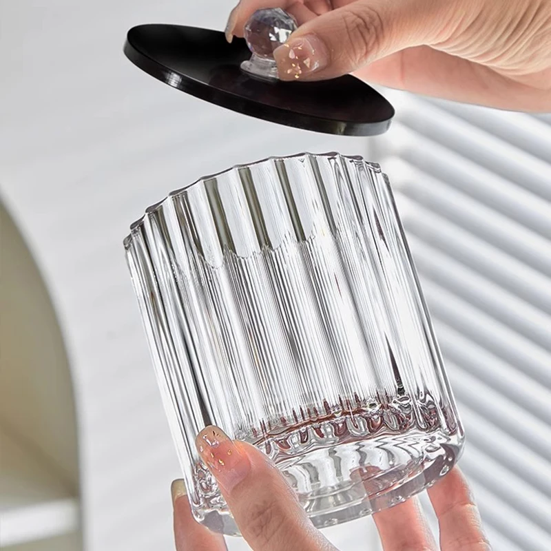 glass cotton swab box creative vertical pattern jewelry cosmetics aromatherapy container home candy jar with lid toothpick box