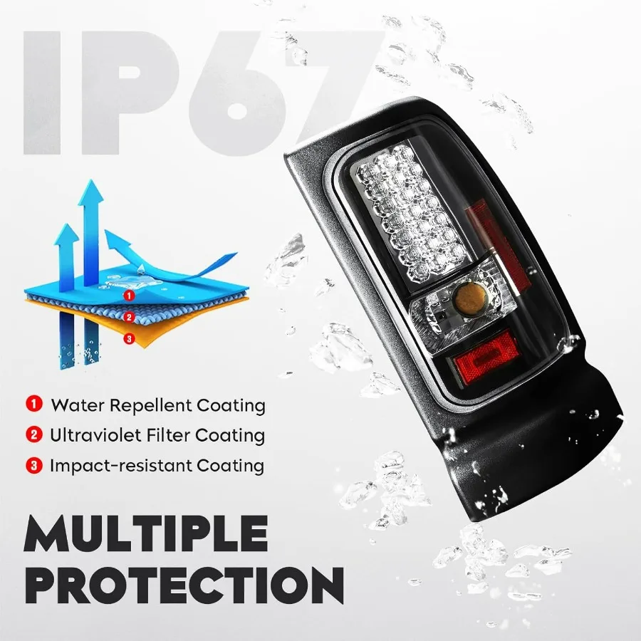 مجموعة مصابيح خلفية LED + مصباح بضائع الفرامل الثالث الثالث مناسب لـ 1994-2001 دودج رام 1500، لـ 1994-2002 دودج رام 2500 3500 خلفي T