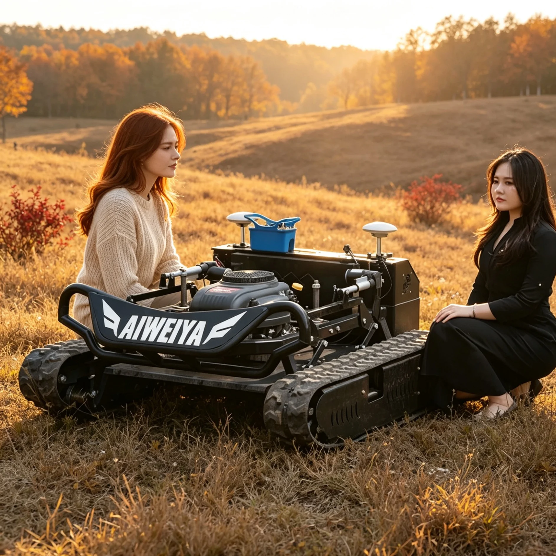 Customized for vineyard plantation Black Knight tracked self‑propelled lawn mower 900mm optional with display screen for rugged