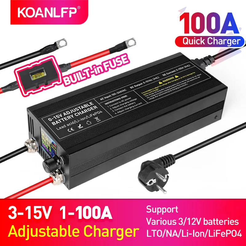 

12V 100A Lifepo4 Lithium NA LTO Solar Battery Charger 60A Quick Smart LCD Chargers Current Voltage Adjustable Fast Adapter
