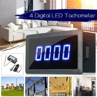 1Pc 4 Digital LED Blue Green Tachometer Gauge RPM Speed Meter+Hall Proximity Switch Sensor NPN 12V Accessories Tachomete Sets