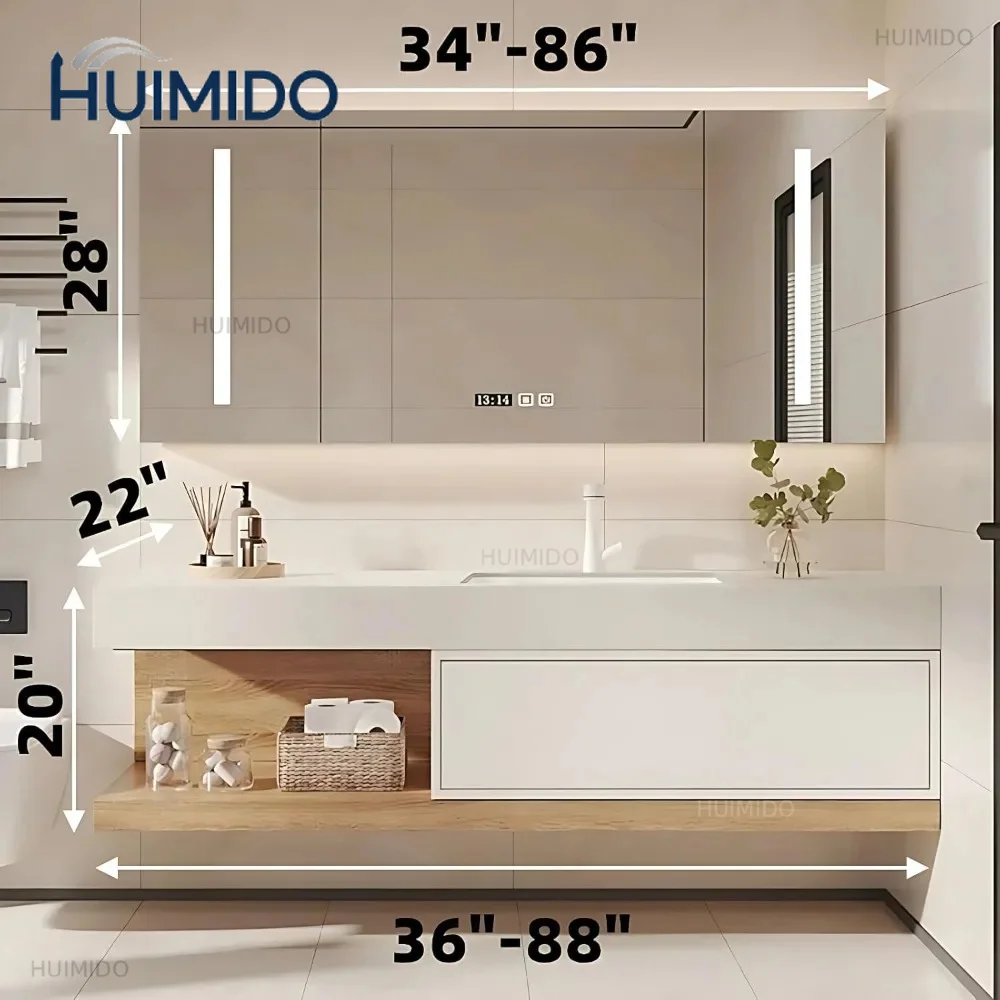 Bathroom Furniture Full Set Vanity With Sink Modern Bathroom Cabinet And LED Intelligent Defog Mirror Cabinet Set Large Storage