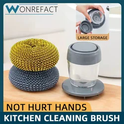 Pot Brushing Artifact, Automatic Liquid Addition, Dishwashing Brush, Kitchen Household Pot Washing Brush, Sponge Brush, Steel