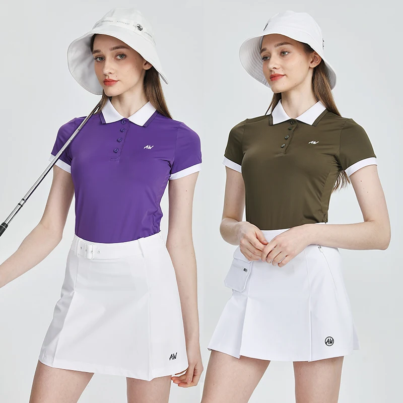 

2025 AW Golf New Polo Shirts for Women Short Sleeve T-Shirt Lapel Quick Drying Tops Lady Pleated Golf Skirts Slim Skorts XS-XXXL