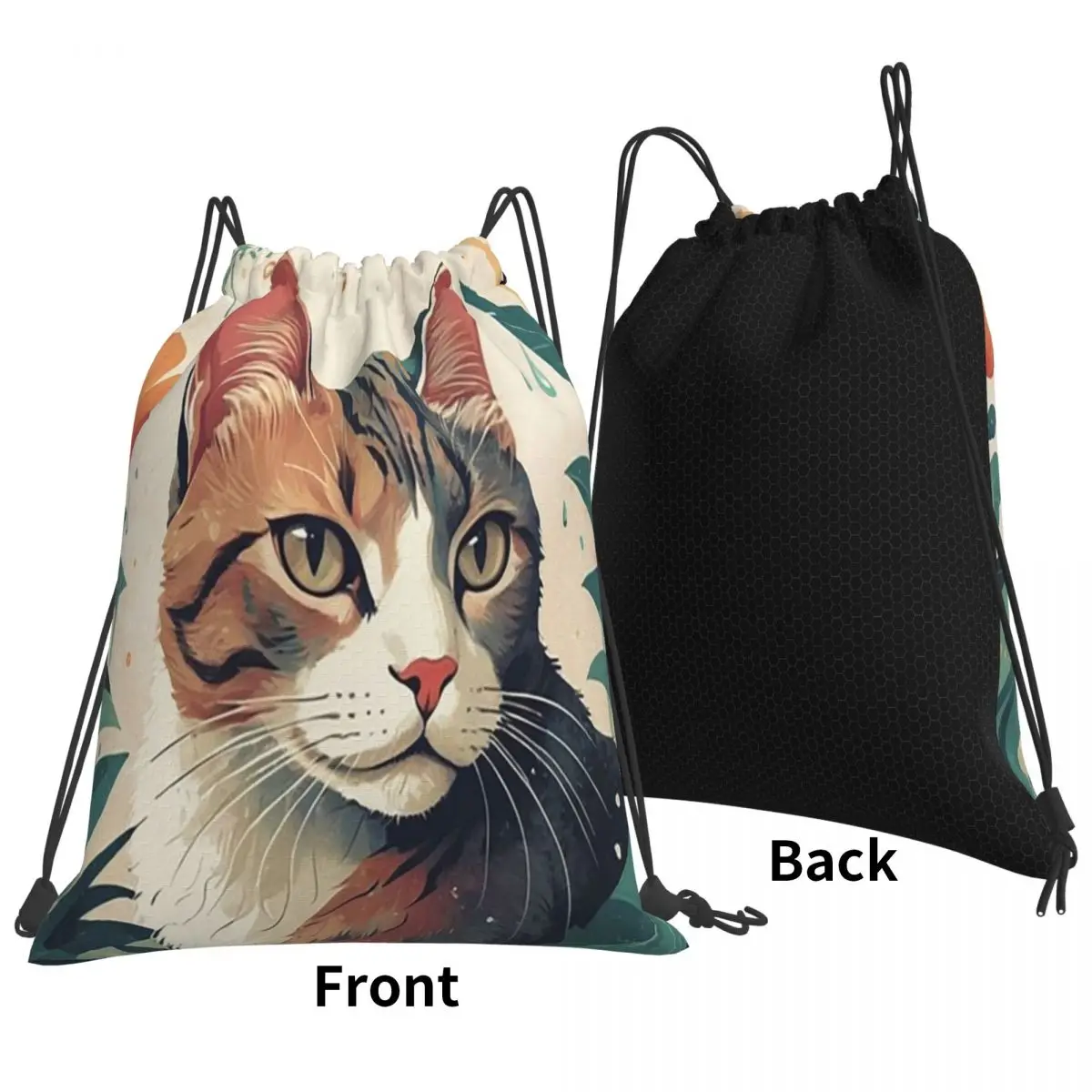 Cats Flowers Backpacks Multi-function Portable Drawstring Bags Storage Bag Book Bags For Travel School