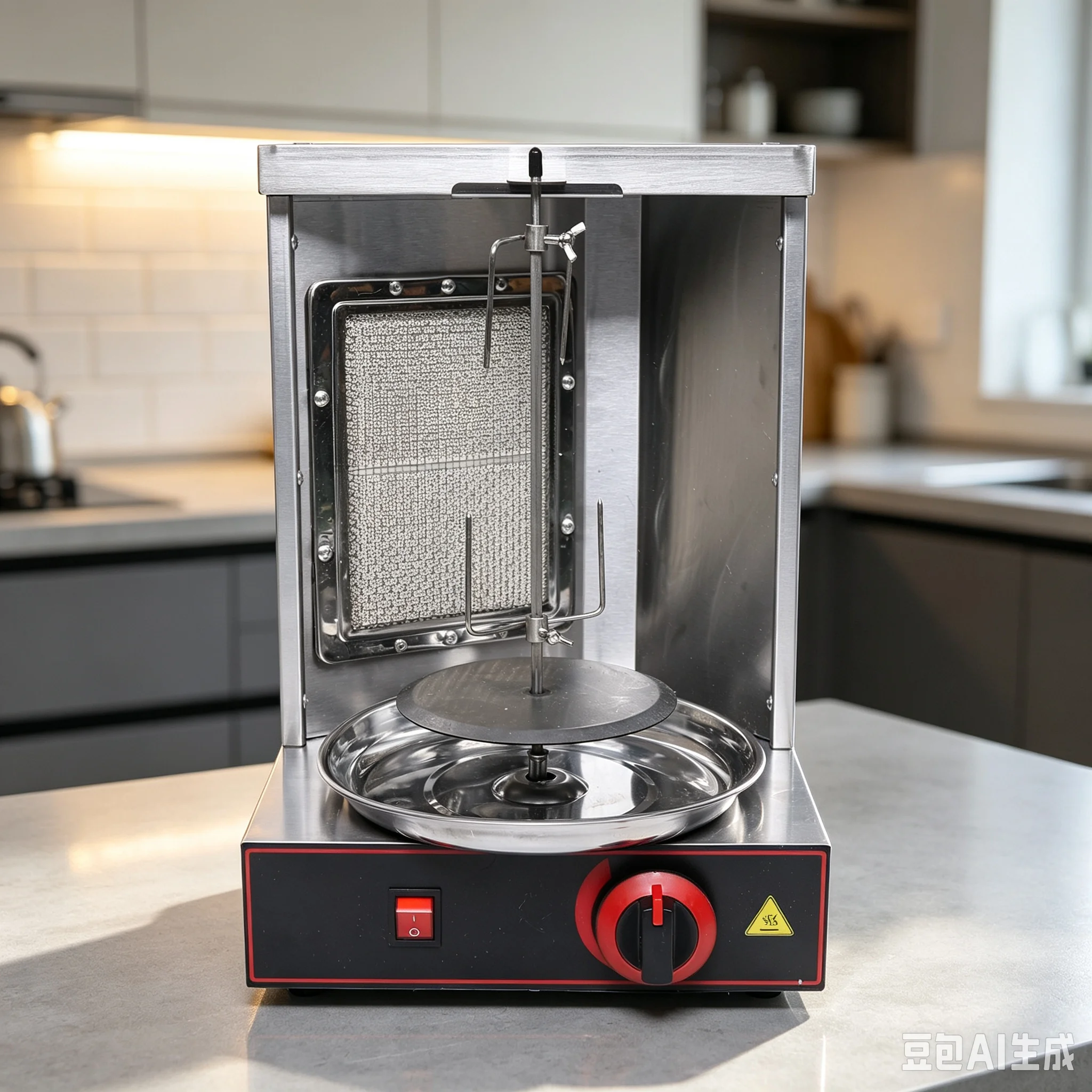 Macchina per Shawarma, Griglia BBQ, Fornello a Gas in Acciaio Inox con Rotazione a Infrarossi, 22 Fornelli Singoli, Grande Capacità, Facile da Pulire, per Cucina e Ristorante, Spina EU