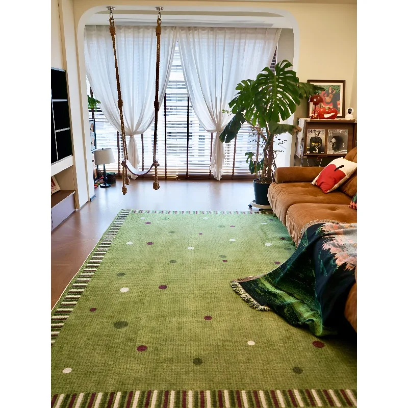 Waterproof Full Coverage Floor Mat, Vintage Green Light Luxury Area Rug for Living Room Bedroom Bedside Home Decor Furniture
