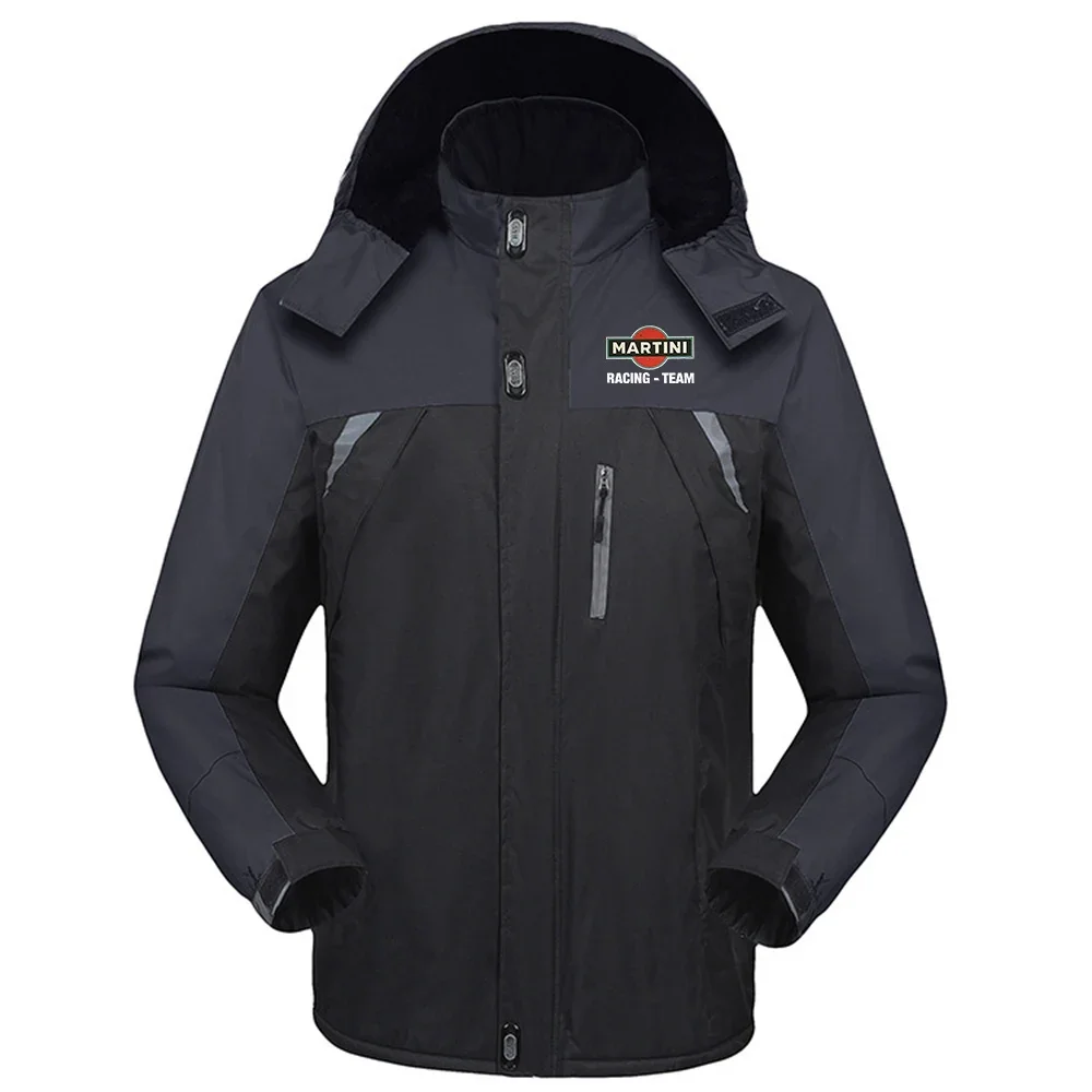 2024 Otoño Invierno hombres Martini Racing Logo impreso Popular empalme forro de algodón a prueba de viento cálido grueso cremallera rompevientos abrigo