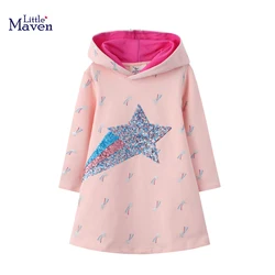 Little maven 2024 Autumn Kids Long Sleeve Elegant Dress for Girl Sequined Hooded Party Dress Pink Lovely Baby Girls Clothes