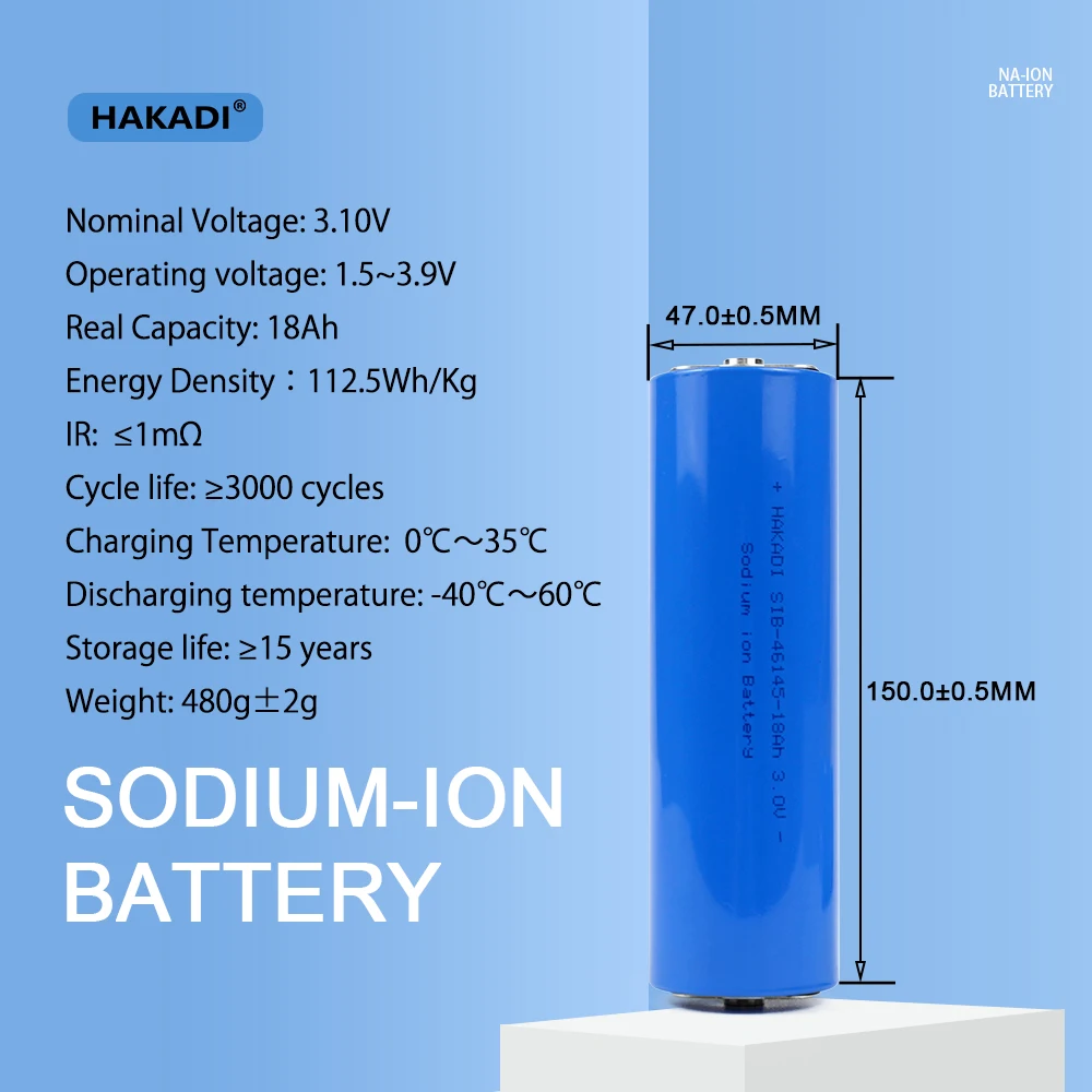 HAKADI Sodium-ion 3V 10Ah 18Ah 200Ah Rechargeable NA-ion Batteries For DIY Solar Energy Storage Power Bank Home Appliance