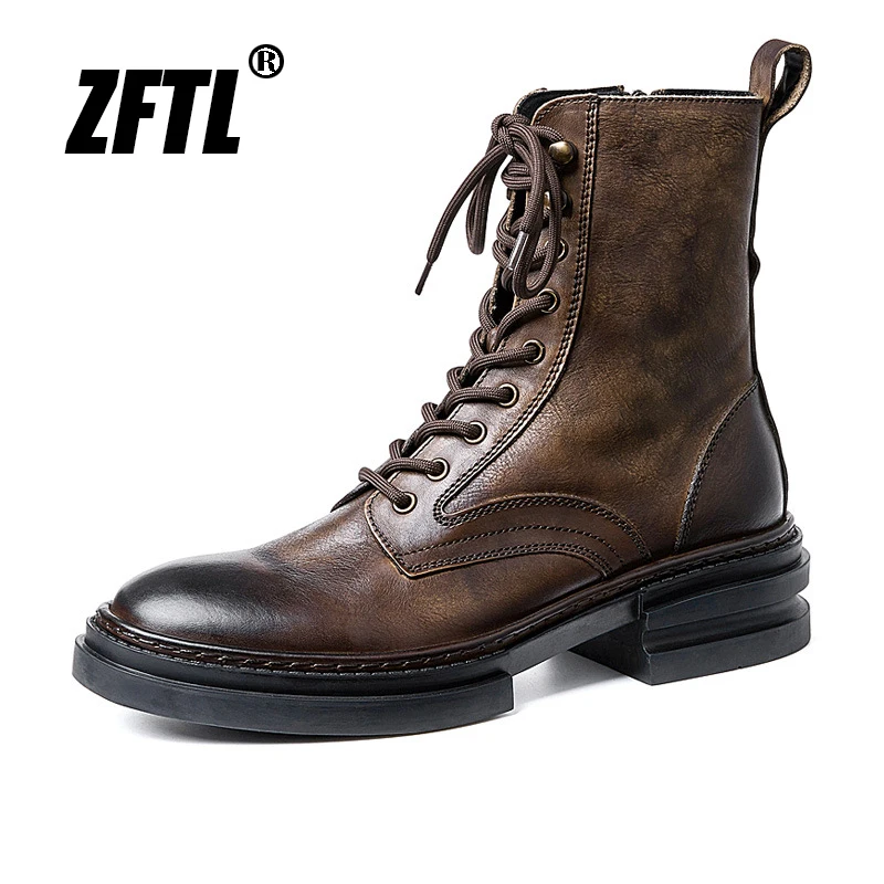 

ZFTL men's Outdoor boots Autumn and winter Workwear Genuine Leather Men's Boots Casual Desert Boots mid-calf