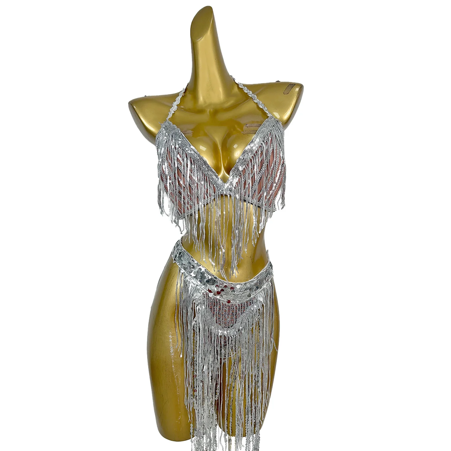 مثير الترتر شرابة بيكيني البرازيلي السراويل 2 قطعة مجموعات النساء نادي DJ عرض الموسيقى مهرجان متجرد وتتسابق أنابيب الصلب ملابس الرقص