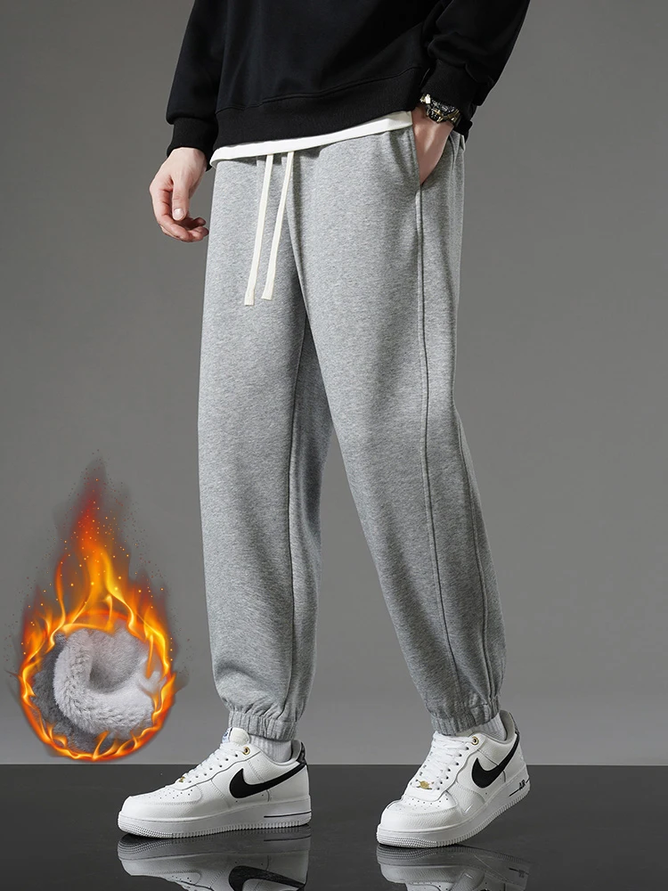 

2023 New Winter Men's Joggers Sweatpants Fleece Liner Sportswear Thick Warm Casual Track Pants Male Thermal Velvet Trousers