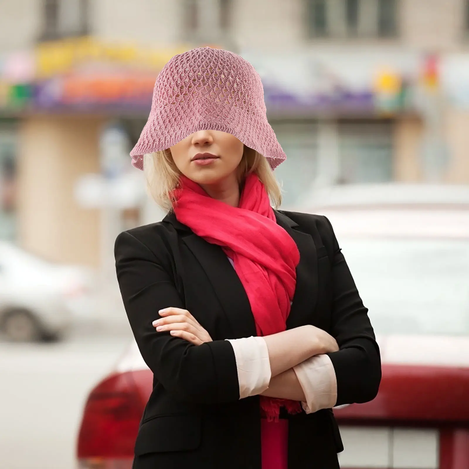 

Pink Women Sunshade Hat Beach Summer Large Round Face Slimming Cotton Linen Lightweight Breathable Bucket Hats for Fishing Party