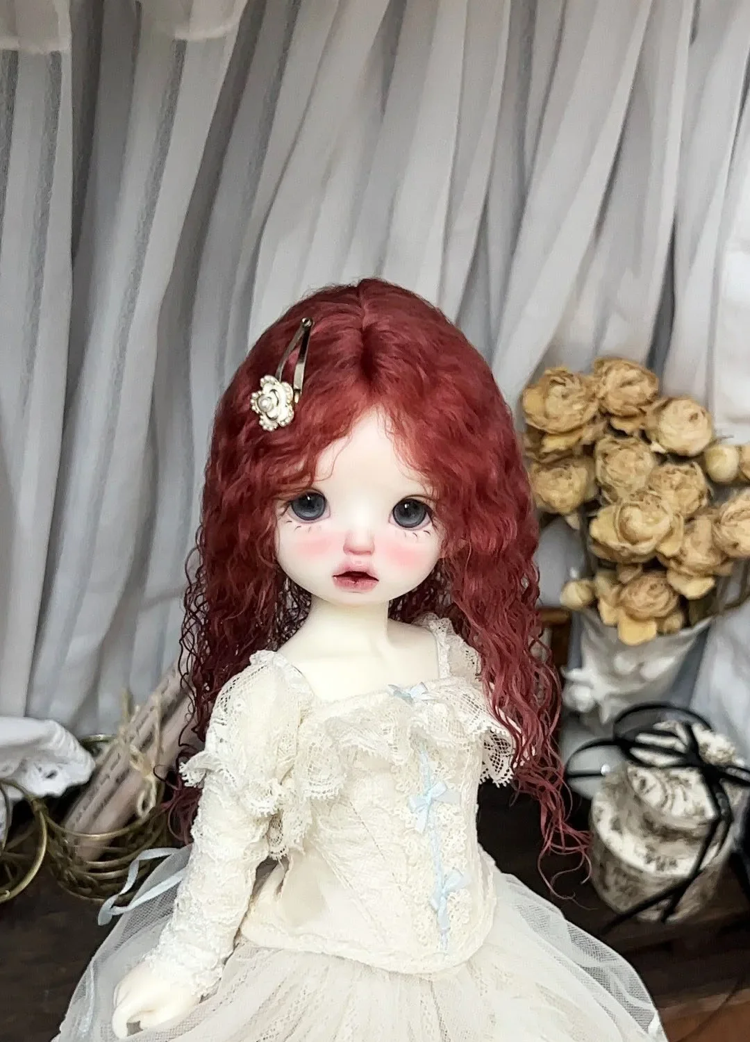 Haar voor pop zelfgemaakte mohair schapen kleine rol 1/6 BJD pop haar gratis verzending