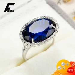 Retro Women Ring 925 Silver Jewelry Oval Sapphire Zircon Gemstone Open Finger Rings Accessories for Wedding Engagement Party