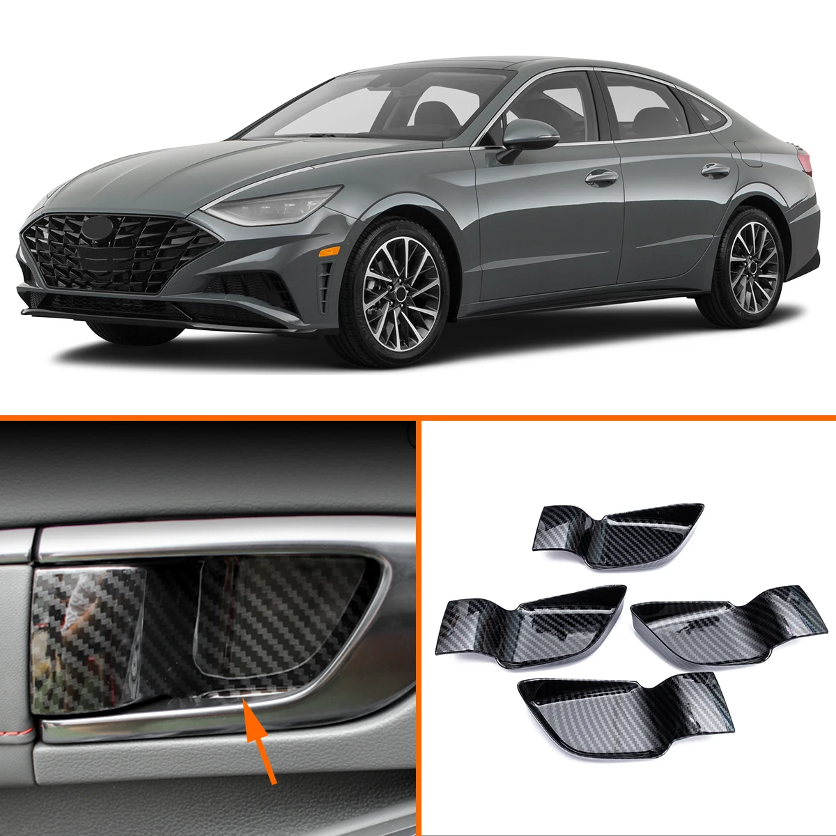

Carbon Fiber Look Car Interior Door Handle Bowl Cover Trim Frame For Hyundai Sonata 2020 2021 2022 2023 2024 2025 2026