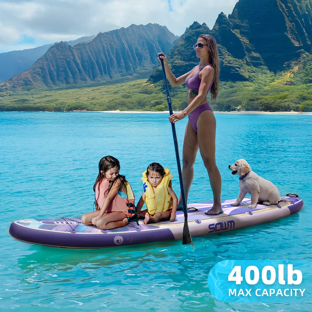 SOWM SUB لوح مجداف قابل للنفخ مقاوم للماء مقاس 11 بوصة × 34 بوصة × 6 بوصة نمط قائم للكبار لصيد الأسماك المائية واليوجا مع ملحقات SUP saberд