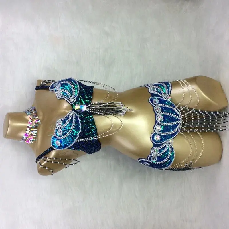 

Belly Dance Costume Set Sexy Performance Wear BRA+Belt+NECKLACE 3 Piece Set Event show girl outfit