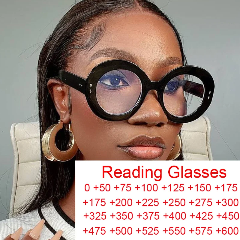 Oversized Black Round Reading Glasses Women Men Anti Blue Light High-definition Presbyopia Eyeglasses Optical Computer Eyewear +