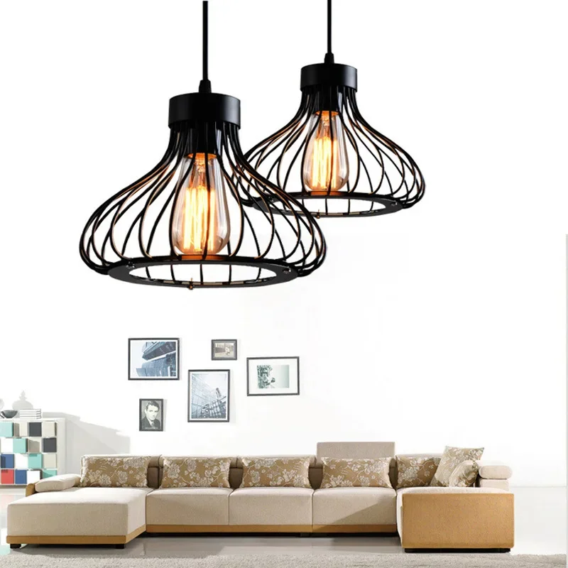 

Retro Industrial Metal Pendant Light, Vintage Cage Ceiling Lamp, for Bar, Dining-room, Study, Kitchen, Bedroom, 220V/E27 Base