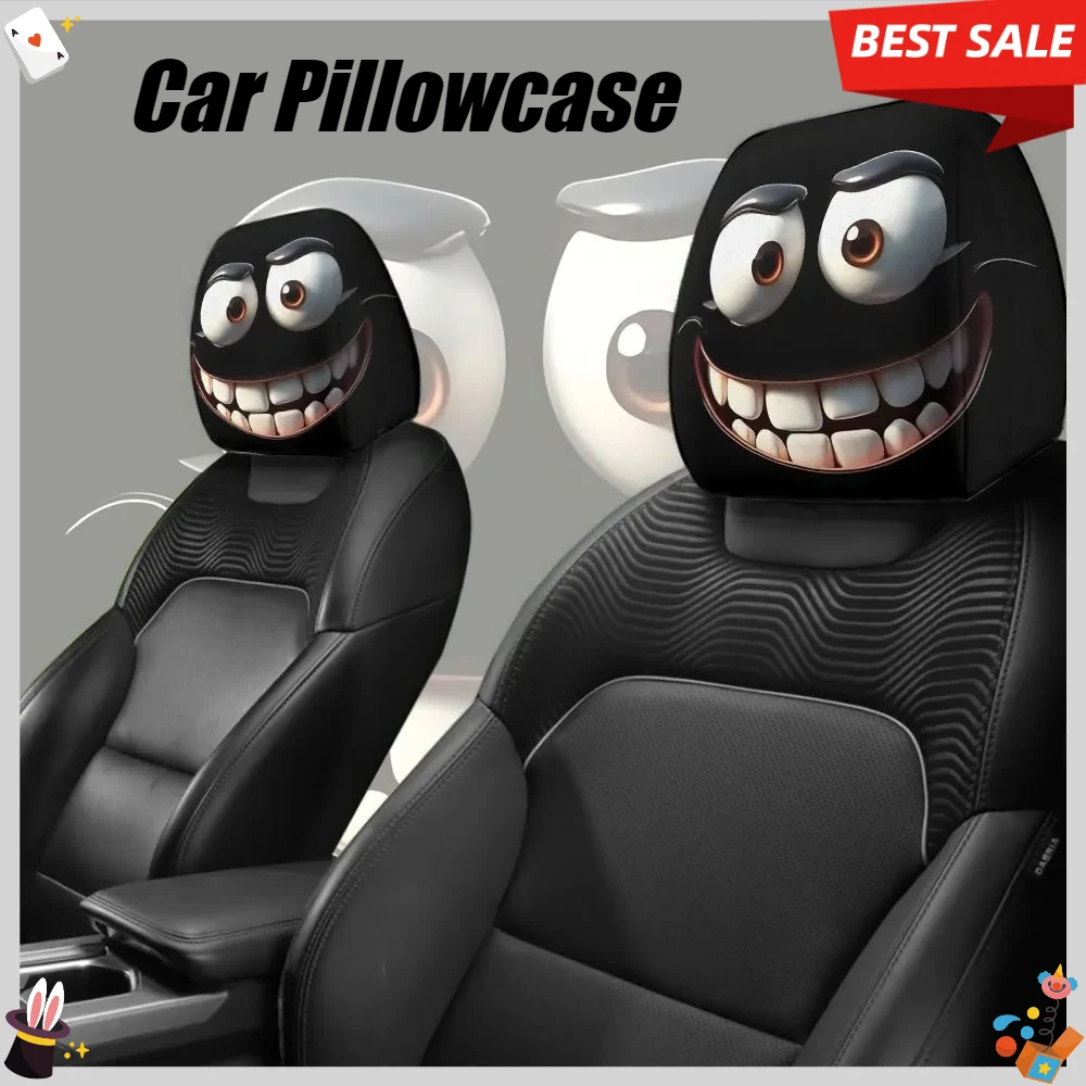 2 قطعة وجه مبتسم مطبوعة سيارة المخدة لينة مريحة غطاء الوسادة الزخرفية السيارات مسند الرأس بالمقعد قابل للغسل البوليستر النسيج #2