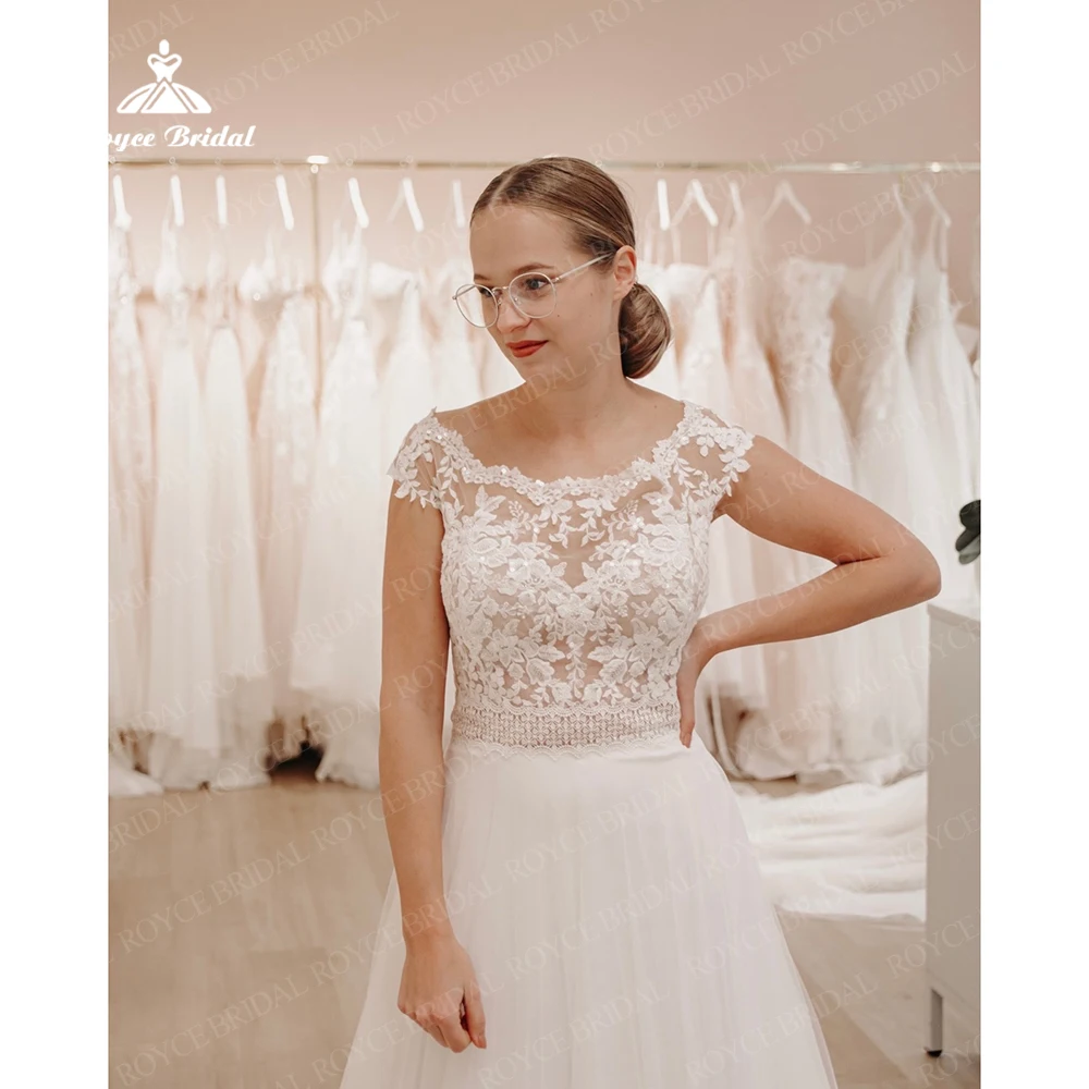 Classic Pearls Lace Applique Tulle Tenk abito formale abiti da sposa Button A line Button Sweep Wedding Grown for women