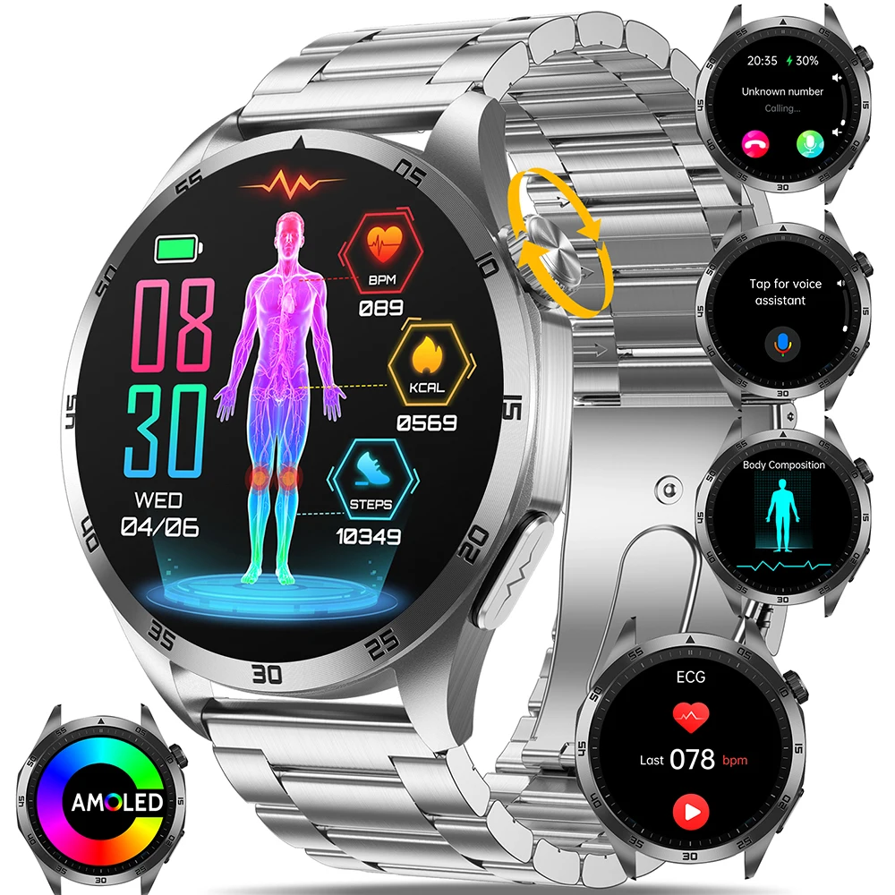 Marsyu Micro Physical Examination Blutfette Harnsäure Blutdruck Smart Watch EKG+PPG Uhr Bluetooth Anruf Smartwatch Herren
