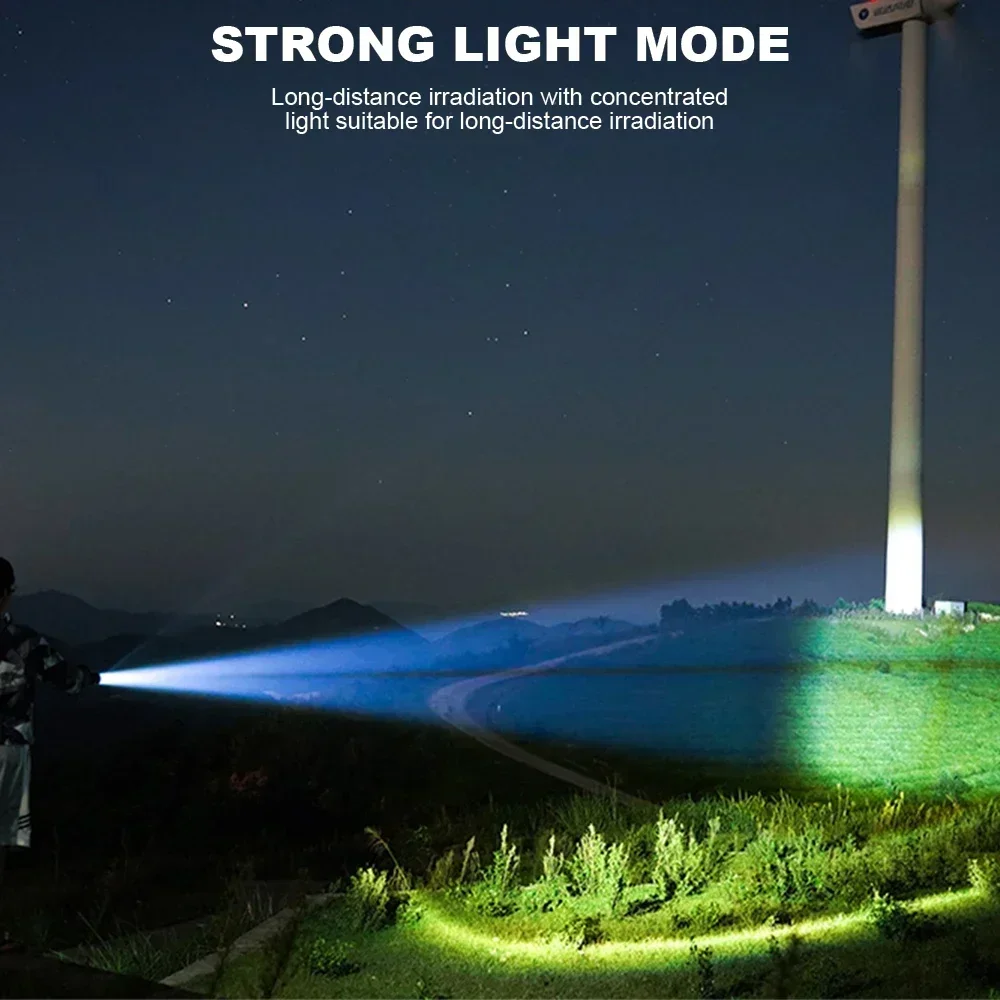 1500000LUM LED Flashlight High Power Type-C Rechargeable Torch Zoomable Light for Outdoor Camping Hiking Lamp Emergency /.'p[