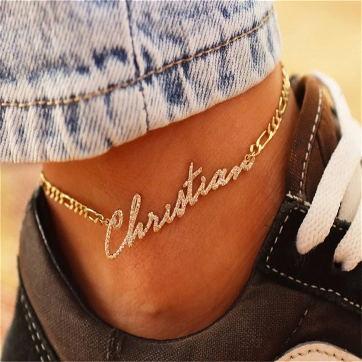 

Custom Name Diamond Anklet Stainless Steel Personalized Sign LOGO Letter Big Hip Hop Zircon Anklets Jewelry Girlfriend Gift