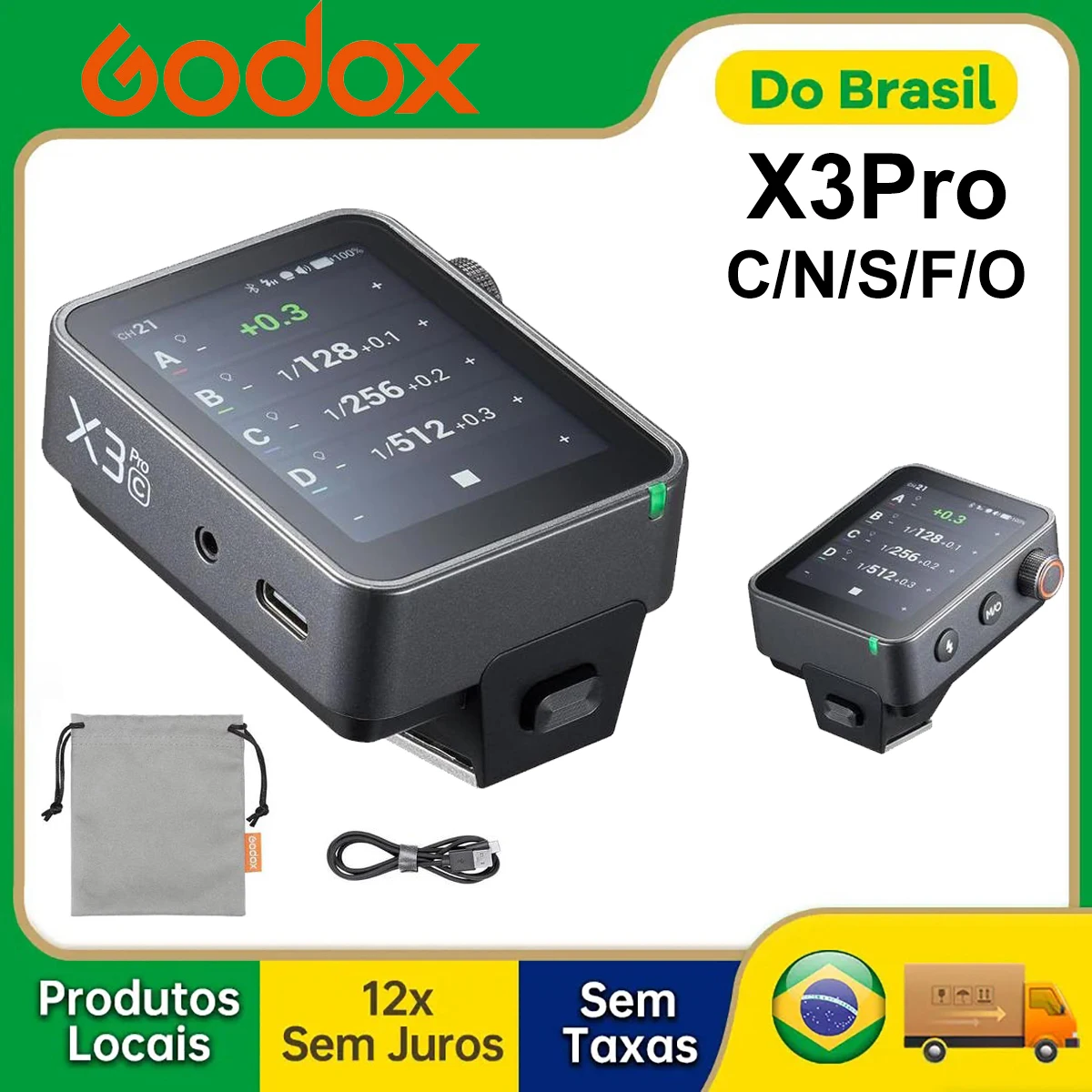 Godox X3PRO C/N/S/F/O 2.4 ''TTL HSS 2.4G Gatilho de flash sem fio OLED Transmissor de tela de toque para Sony Canon Nikon Fuji Olympus