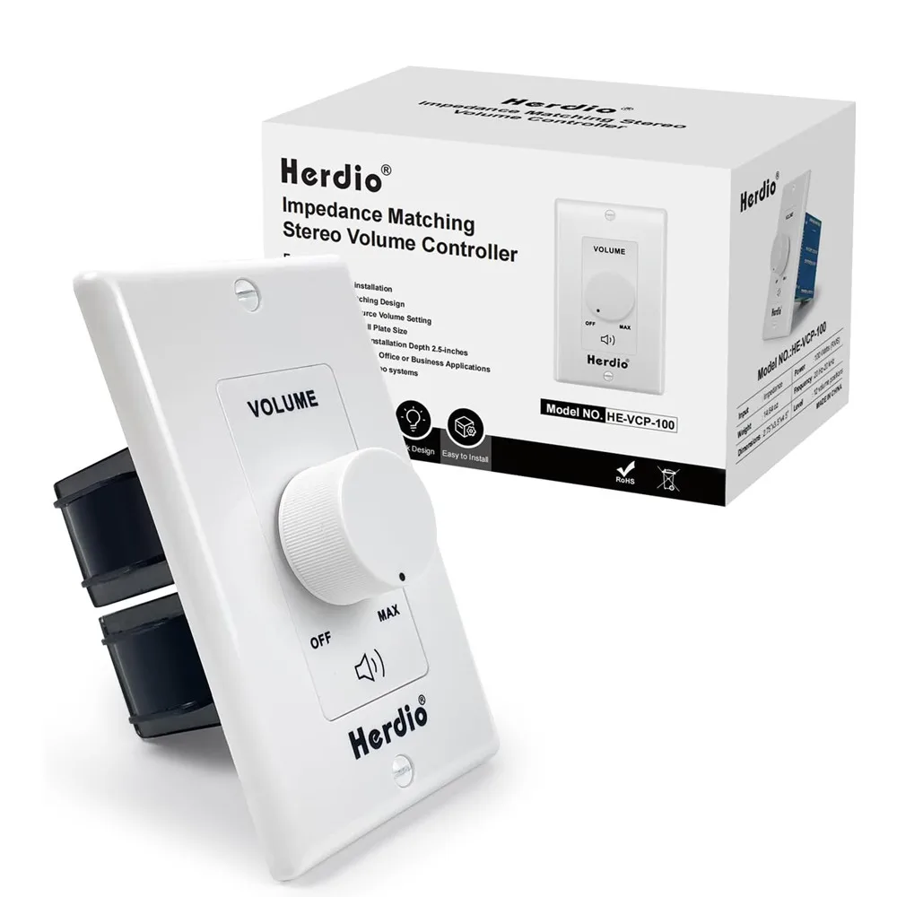 Herdio 100W In Wall Volume Control Knob Matching Impedance Home Audio Smart Speaker Stereo Controller Switch For Home Theater