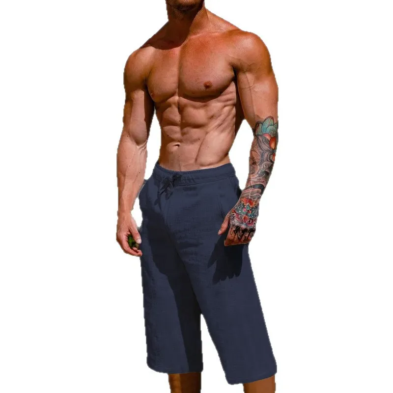 Men's Summer Shorts Beach Shorts Pocket Drawstring Elastic Waist Solid Color Comfortable And Breathable