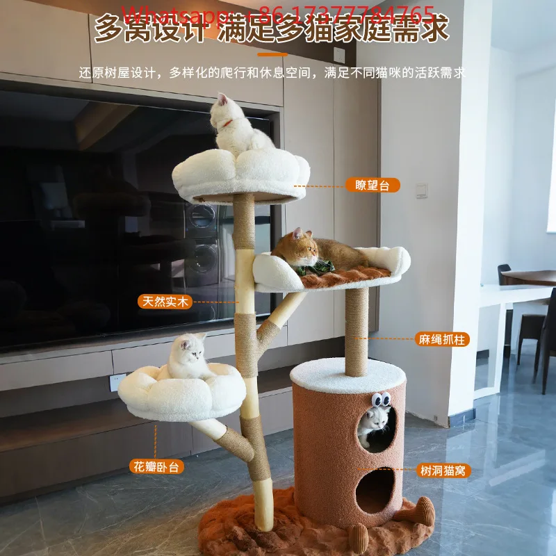 Large Pillars Integrated Multi-layer Wooden Cat Climbing Frame, Modern Pet Cat Tree Nest