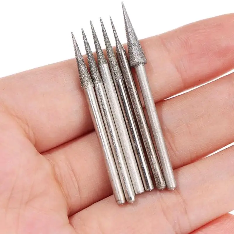 4XFD 6Pcs Tapered for Head Diamond Coated Points for Sharp Grinding Rods Needle for E