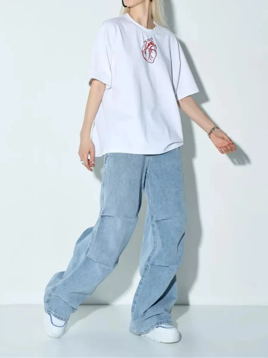 تي شيرت Faionable كاجوال فضفاض مستدير Ne مطبوع ort Sve تي شيرت نسائي قطني مريح ومسامي ماص للعرق