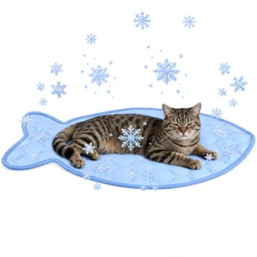 Cat Cooling Mat, Cooling Mat for Cats, with Ice Silk Fabric, Machine Washable, Fish-Shaped, for Bed, Sofa, Floor, Car Seat and