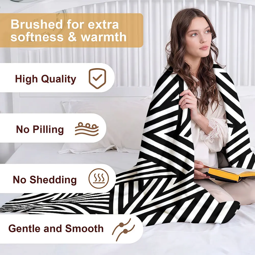 Geometric Zigzag Soft Warm Flannel Blanket Lightweight Cozy Christmas Halloween Home Decor Room