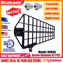 Leicozic 2-Piece Active Directional Power Antenna U8866 with Gain Switch 500-950 MHz 12V Input for UHF Wireless Microphone