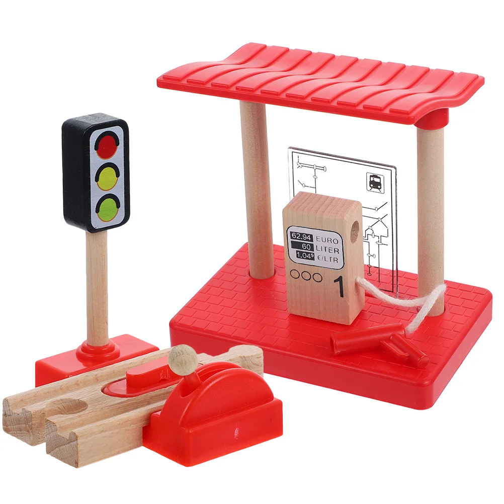 Bus Shelter Train Track Accessories Child Kit Wood Plastic DIY Gas Station Models Road Block Modelling