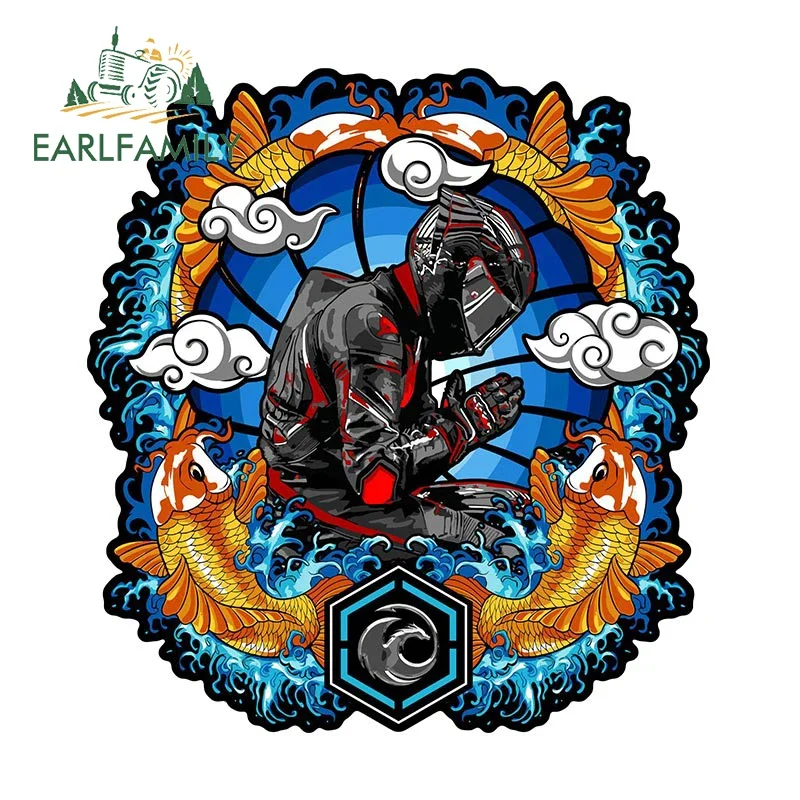 EARLFAMILY Sakura Racer Samurai Car Sticker JDM Creative Biker Man Helmet Decal Windows Car Trunk Decoration Vinyl Car Wrap