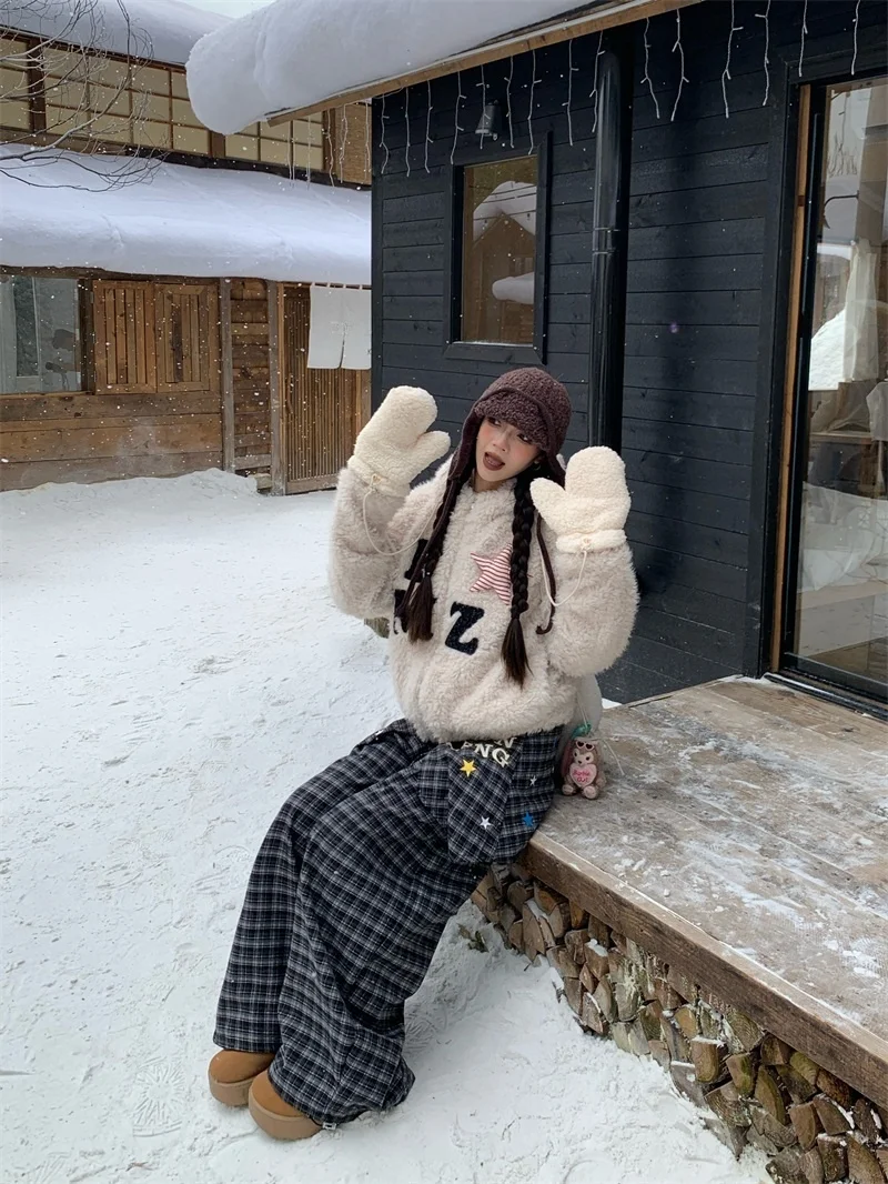 

Retro American Sle ort Cotton Jaet Women's Winter Faionable All-Match Fluffy Hooded Coat Thiened Long Sve Zipper