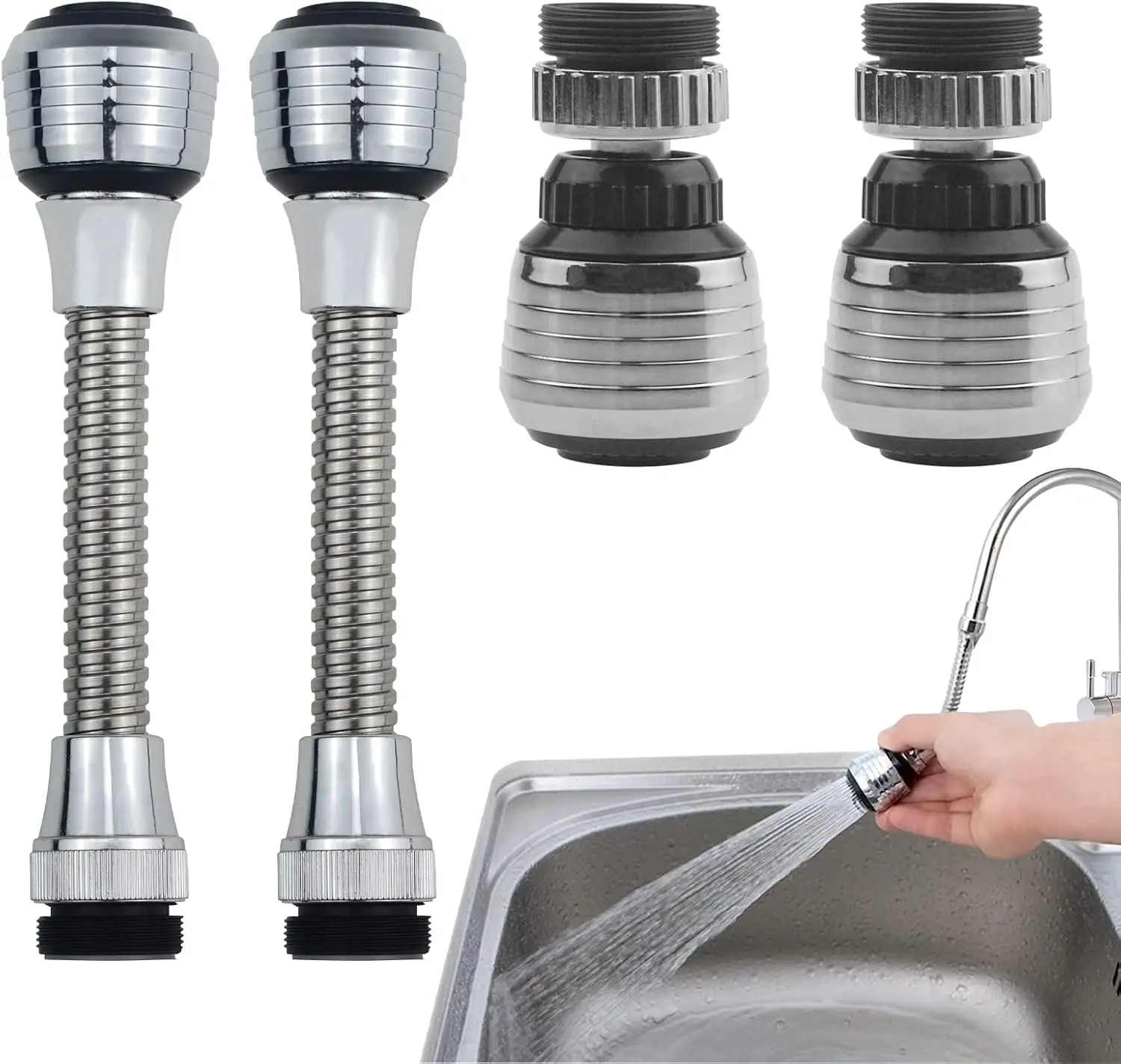2PCS Faucet Extender Tubes Flexible 360 Degrees Faucet Extension Sprayer for Kitchen Sink,Faucet Sprinkler Water-saving Device