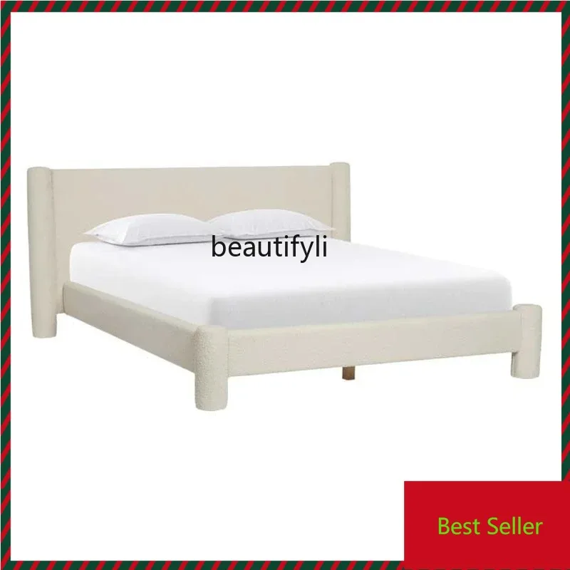 

QQ132 Retro French Cream Style Fabric Bed Simple Bedroom Furniture Double Bed Silent Style Bed